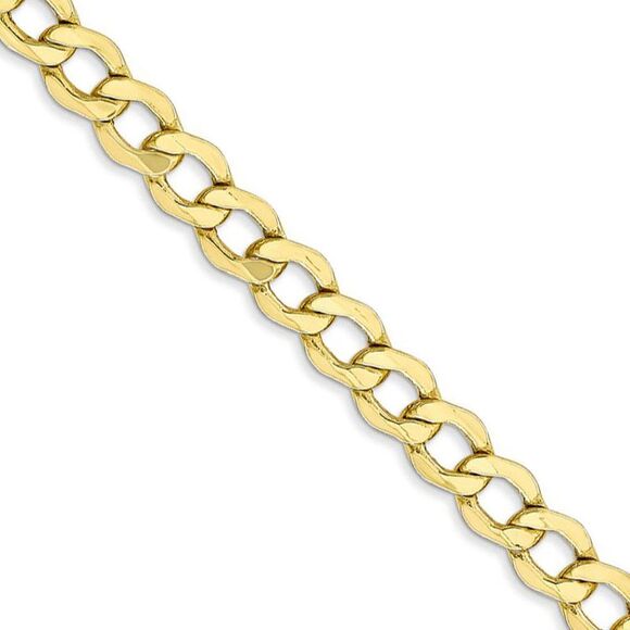 5.25mm 10k Yellow Gold Hollow Curb Link Chain Necklace 24 Inch